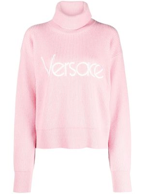 Versace logo-embroidered ribbed jumper - Pink