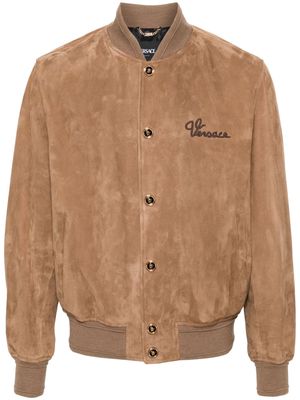 Versace logo-embroidered suede bomber jacket - Brown