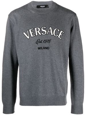 Versace logo-embroidered wool jumper - Grey