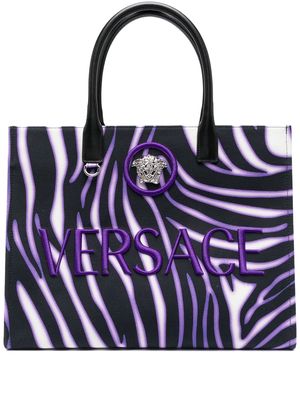 Versace logo-embroidered zebra tote bag - Purple