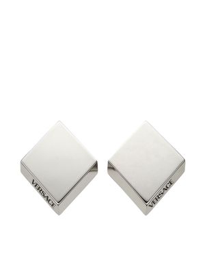 Versace logo-engraved rhombus stud earrings - Silver