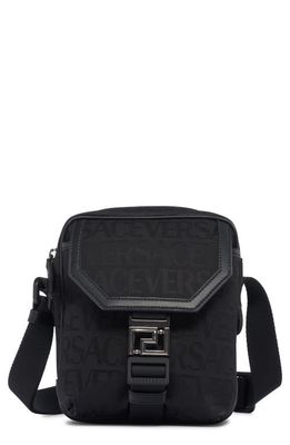 Versace Logo Jacquard Crossbody Messenger Bag in Black-Ruthenium