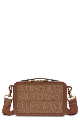 Versace Logo Jacquard Messenger Bag in Beige Brown-Oro Versace