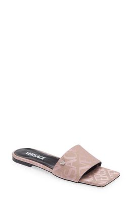 Versace Logo Jacquard Slide Sandal in Beige/Pink