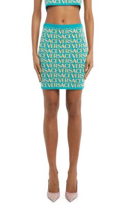 Versace Logo Jacquard Sweater Skirt in 5V540 Turquoise Light Blue