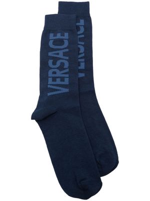 Versace logo-knit stretch-cotton socks - Blue