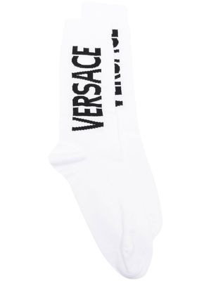 Versace logo-knit stretch-cotton socks - White