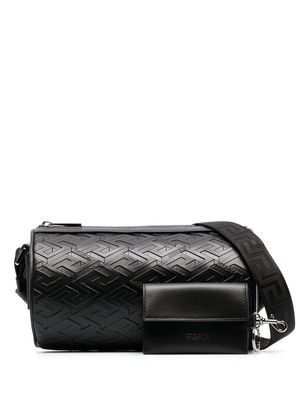 Versace logo-monogram embossed shoulder bag - Black