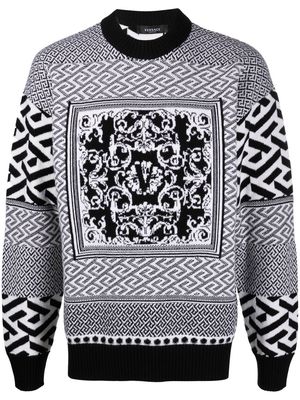 Versace logo-motif jacquard-knit jumper - Black