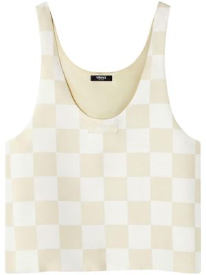 Versace logo-patch checkerboard-print top - White