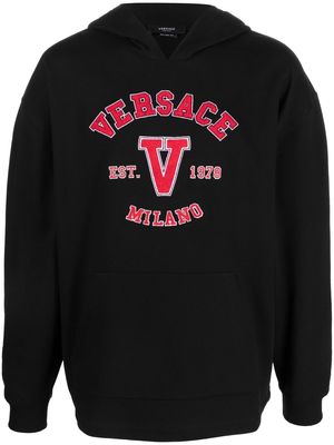 Versace logo-patch cotton hoodie - Black