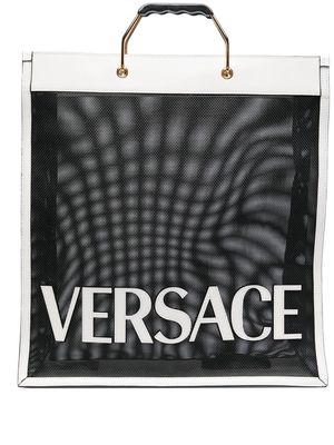 Versace logo-patch mesh tote bag - White