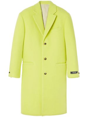 Versace logo-patch wool blend single-breasted coat - Yellow
