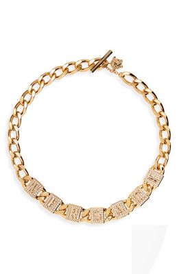 Versace Logo Pavé Chain Link Necklace in Versace Gold/Crystal