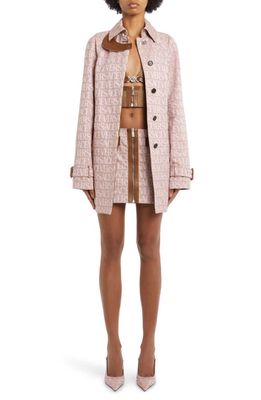 Versace Logo Print Belted Short Trench Coat in 2Pl50 Pale Pink Beige