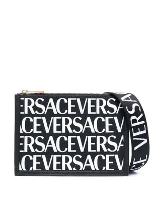 Versace logo-print cotton shoulder bag - Black