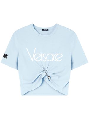 Versace logo-print cropped cotton T-shirt - Blue