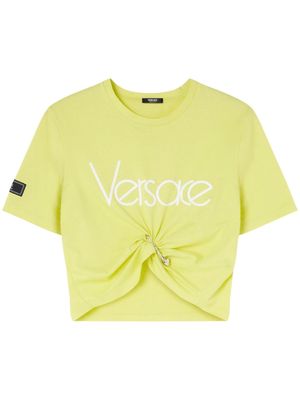 Versace logo-print cropped cotton T-shirt - Yellow