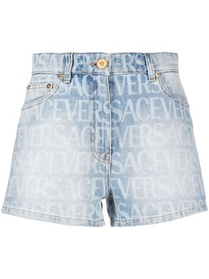 Versace logo-print denim shorts - Blue