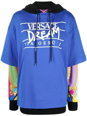 Versace logo print hoodie T-shirt - Blue