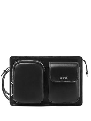 Versace logo-print leather messenger bag - Black