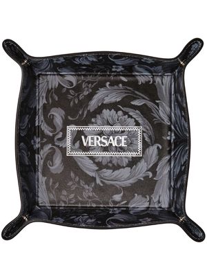 Versace logo-print leather tray - Black