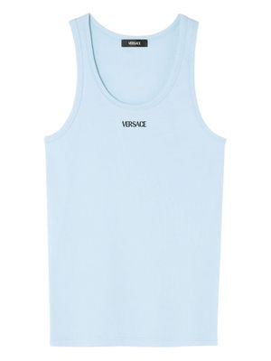 Versace logo-print ribbed-knit tank top - Blue