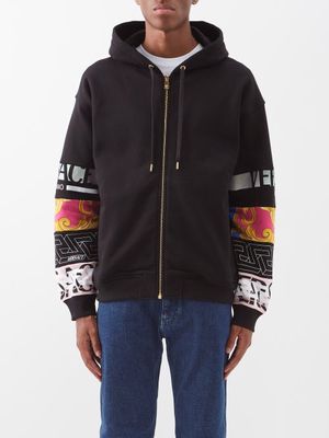 Versace - Logo-print Sleeve Cotton-jersey Hooded Sweatshirt - Mens - Black Multi