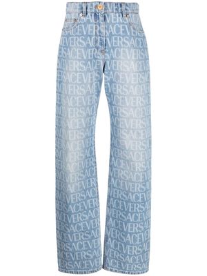 Versace logo-print straight-leg jeans - Blue