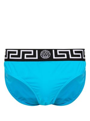 Versace logo-print strap swim trunks - Blue