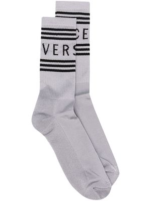 Versace logo-print striped socks - Silver