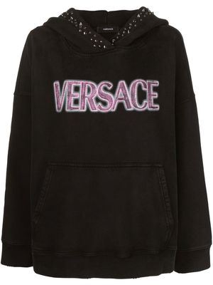 Versace logo-print studded hoodie - Black