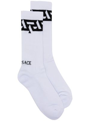 Versace logo-printed ribbed socks - White