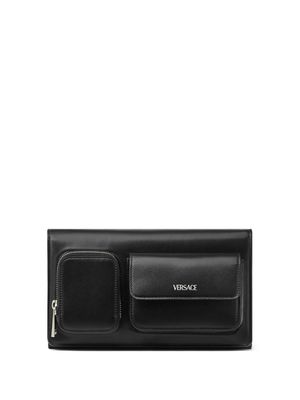 Versace logo-stamp leather clutch bag - Black