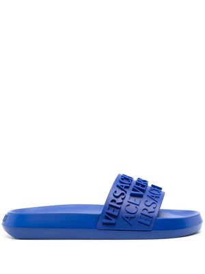 Versace logo-strap flat slides - Blue
