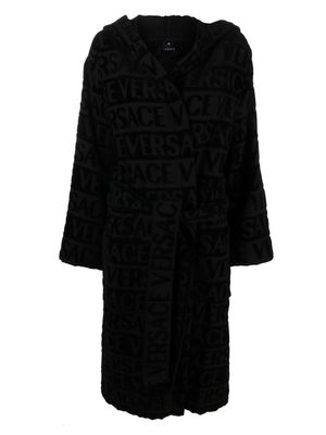 Versace logo towelling belted robe - Black