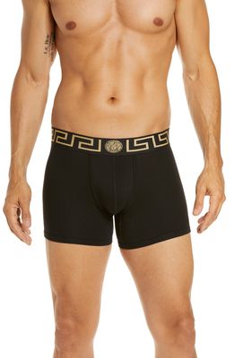 Versace Long Stretch Cotton Trunks in Black/Gold