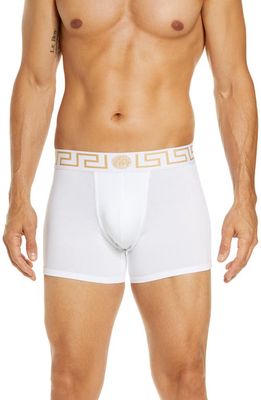 Versace Long Stretch Cotton Trunks in White/Gold