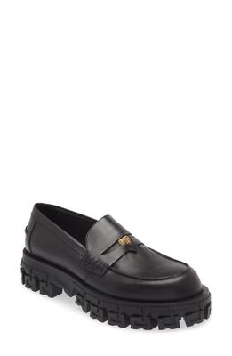 Versace Lug Sole Penny Loafer in Black Versace Gold