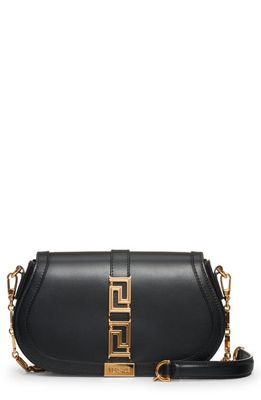 Versace Medium Greca Goddess Leather Shoulder Bag in Black-Versace Gold