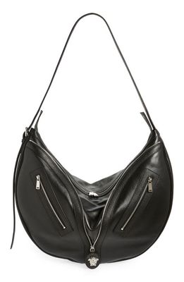 Versace Medium Repeat Leather Hobo Bag in Black-Palladium
