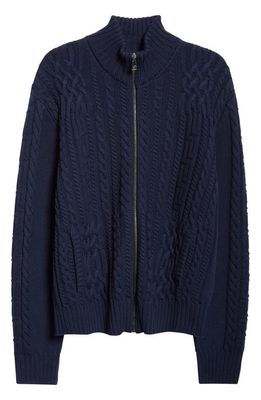 Versace Medusa Cable Knit Zip Cardigan in Navy Blue