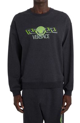 Versace Medusa Greca Cotton Graphic Sweatshirt in Grey/Lime