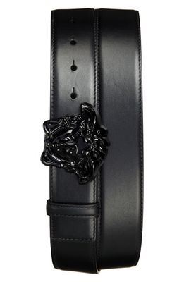 Versace Medusa Head Leather Belt in K41Nv Black-Black-Versace Gold