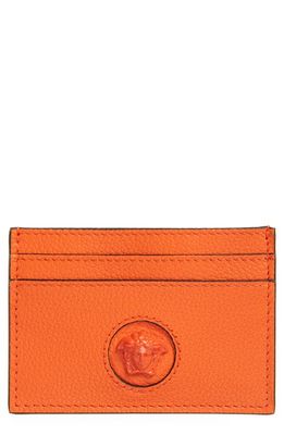 Versace Medusa Leather Card Case in Orange/Versace Gold