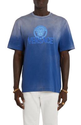Versace Medusa Ombré Cotton Jersey Graphic T-Shirt in Royal Blue