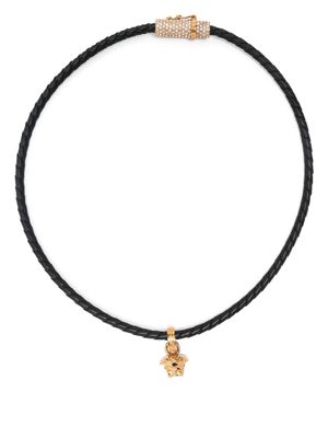Versace Medusa pendant leather necklace - Black