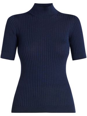 Versace Medusa-plaque ribbed-knit wool top - Blue