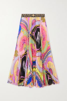 Versace - Medusa Printed Wrap-effect Chiffon Plissé Skirt - Pink