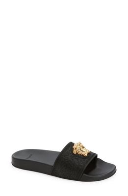 Versace Medusa Slide Sandal in Black Versace Gold